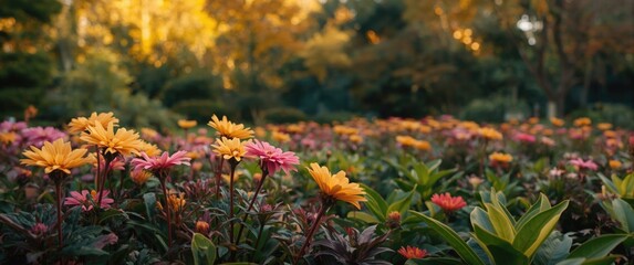 Flowers blooming in a botanical garden during fall