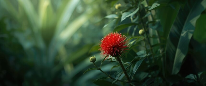 Fully matured Sauropus androgynus (Katuk) exhibits striking red flowers, with immature blossoms remaining green