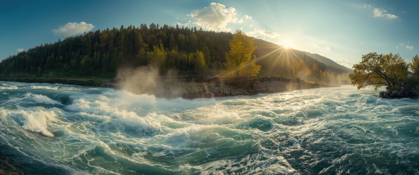 Chuya River's Power in the Horizon Rapid, Altai Republic