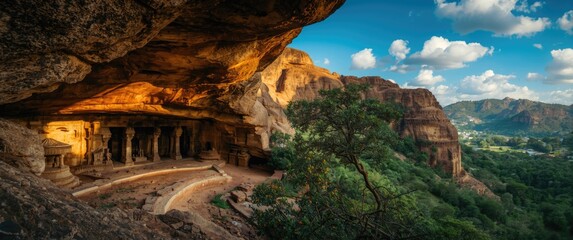 Fototapeta premium Karnataka, India: Ancient Rock-Cut Cave of Badami