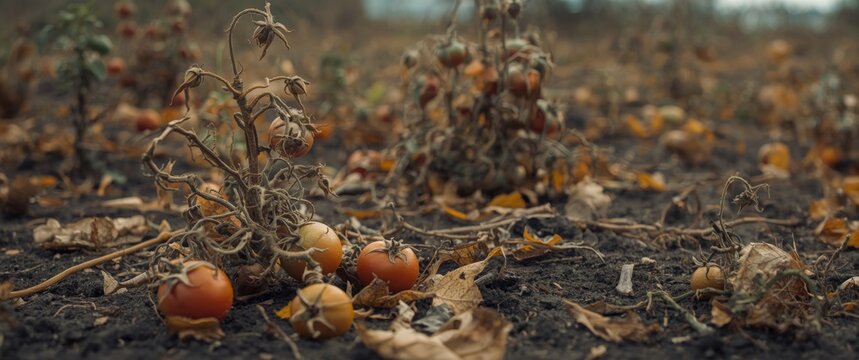 End-of-season garden with dying tomato plants