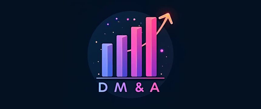 Dynamic bar chart animation with rising arrow; camera pans slowly as vibrant neon elements pulsate, creating an engaging, futuristic infographic style perfect for digital marketing visuals.