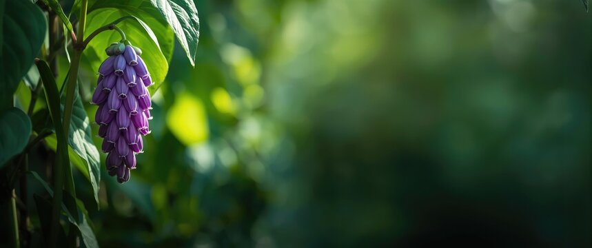 Purple Hyacinth Bean crop showing purple pods on a vine