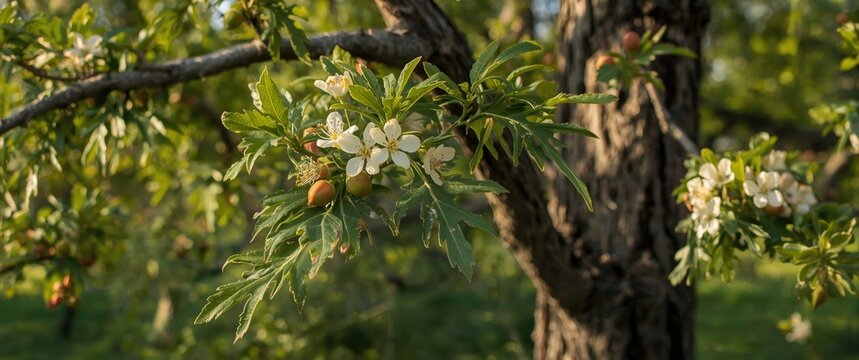 Blossoms and fresh foliage of Sawtooth oak