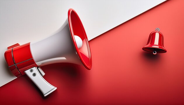 Red Megaphone Announcing Attention Required With A Notification Bell Symbol On A White And Red Background