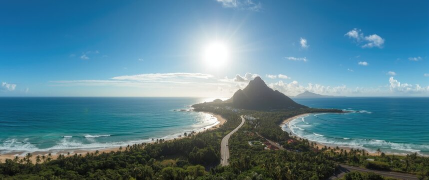Port Louis from Maconde Viewpoint on Mauritius Island, Indian Ocean Seascape and Beach Paradise Scene