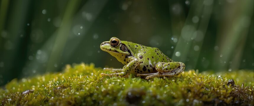 Speckled burrowing frog and African water carrier in close-up: Pyxicephalus adspersus