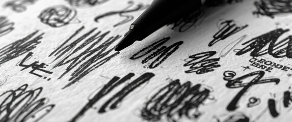 Detailed view of doodles pattern texture using brushes on white background