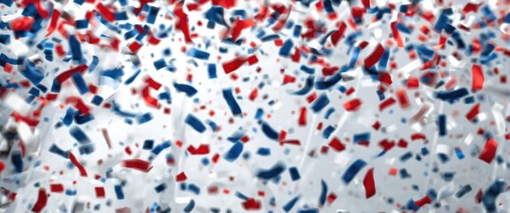 Obraz premium Confetti in white, red, and blue colors with a blurred effect on transparent backdrop