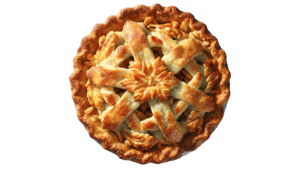 Homemade apple pie isolated on white background with golden lattice crust fresh baked dessert food photography studio closeup sweet pastry bakery classic