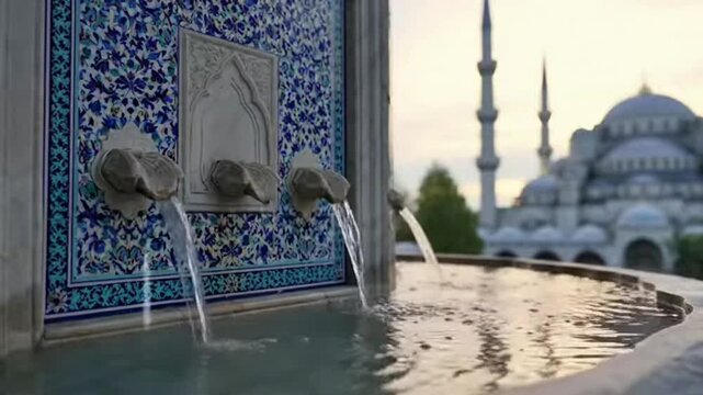 Istanbul Fountain and Blue Mosque, Turkey, Beautiful architecture and landmarks of Istanbul