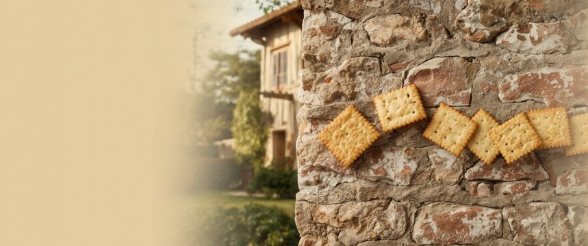 Weathered house texture and cracker line on cobblestone wall