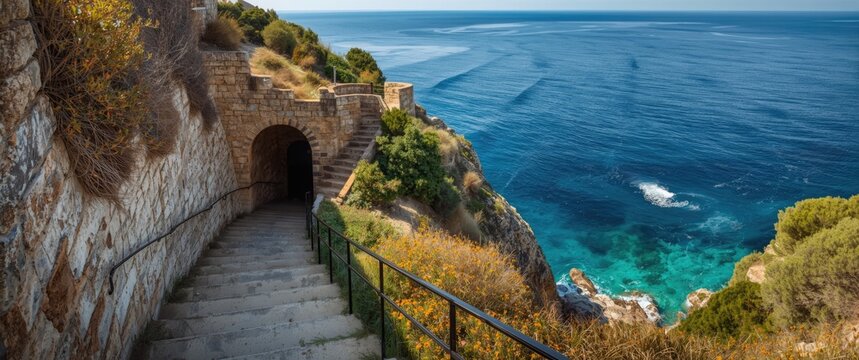 Alghero, Sardinia staircase leading to Neptune's Grotto cave captured from above