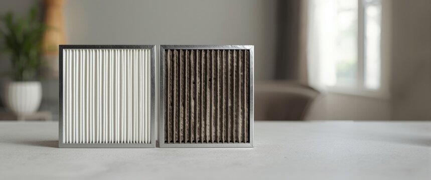 Air Filter Comparison: Clean and Dirty Stainless Steel Pleated HVAC Filters With Carbon for Dust and Allergen Control