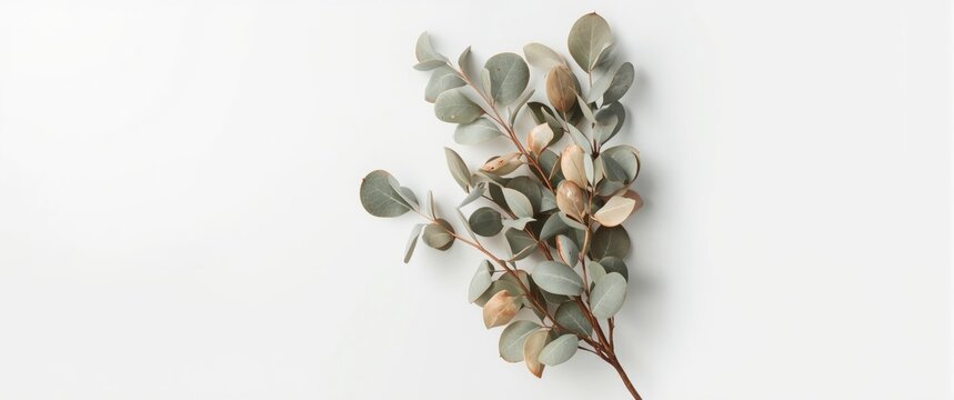 White backdrop with Eucalyptus fall leaves