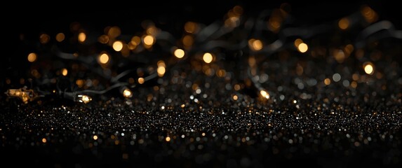 Fototapeta premium Old lights and dark glitter background in black and gold tones, out of focus