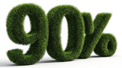 Green grass forms the numbers 90 and the percent symbol on a white background, highlighting a simple and clear design
