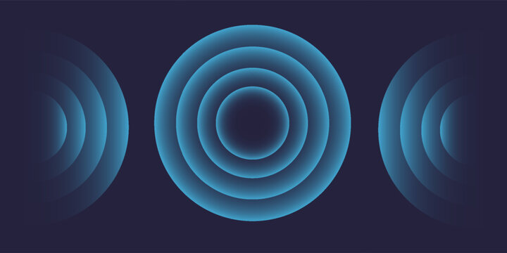 Sound wave. Signal concentric circle. Round light effect. Wifi range. Radio station signal. Water ripple with circle waves. A place or a painful point. Radar screen. Vector effect.
