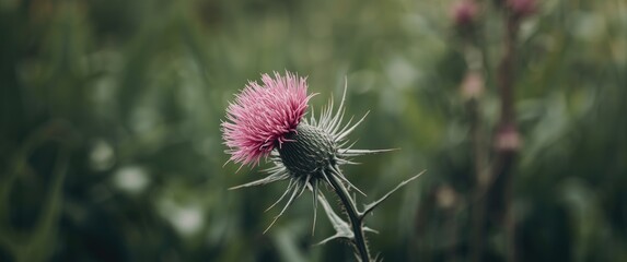 Naklejka premium Close-up of a pink Bull Thistle, known as Common Thistle and Spear Thistle, at Lower Don Parklands, Toronto, Ontario, Canada
