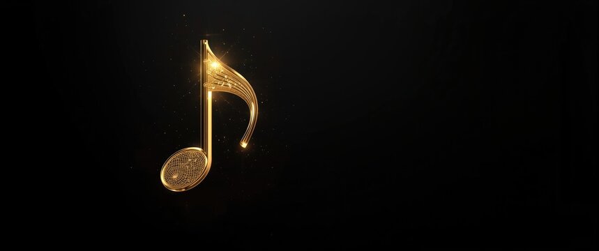 Creative World Music Day abstract art with a golden Music Symbol set against a black backdrop