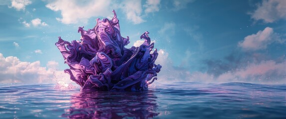 Three-dimensional graphical representation of marble texture abstraction with violet and black fractal patterns in digital fantasy art