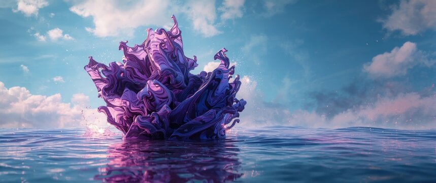 Three-dimensional graphical representation of marble texture abstraction with violet and black fractal patterns in digital fantasy art - Powered by Adobe