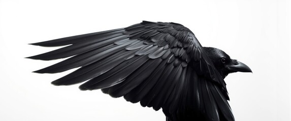 Obraz premium Black Crow Wing in Close-up and Isolated