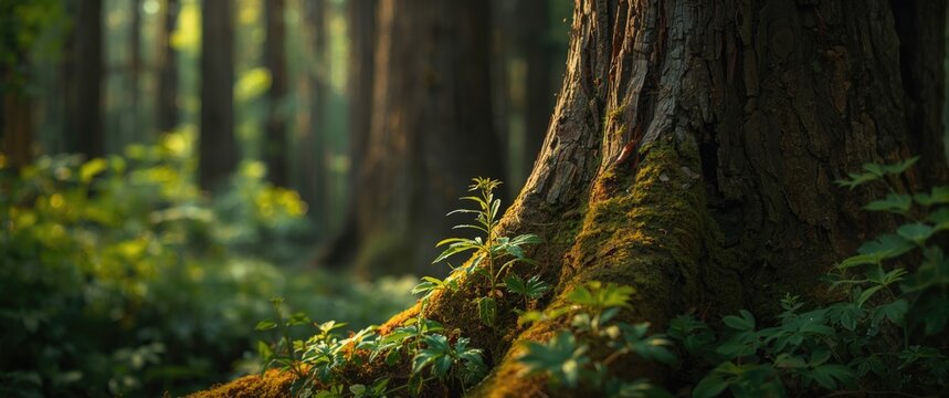 Abstract green pattern featuring tree trunks and forest textures, nature and wood elements