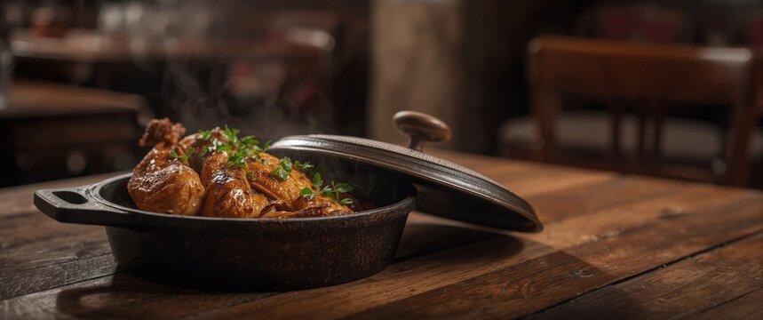 Georgia's chicken tabaka prepared in a special pan with a lid known as the tapaka