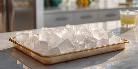 Frozen ice cubes in the freezer, highlighting food storage and preservation techniques