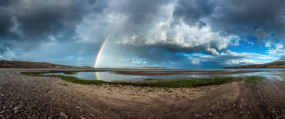 View from the shore at Ettrick Bay on Bute in September, featuring a dramatic sky looking southwest