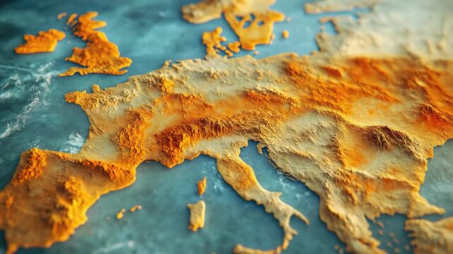 A digital rendering of the European continent with vibrant colors and detailed textures. Perfect for educational content or geographical analysis.