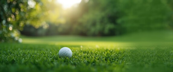 Green grass background with golf ball placed on it