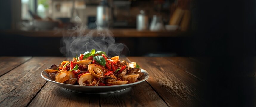 Thai dish: Hoi Lai Pad Prik Phao, stir-fried clams with roasted chile paste