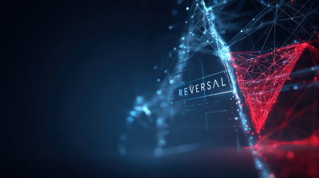 Abstract Digital Representation of Reversal concept in a digital world with network lines and triangles. ..Created with Generative AI, not depicting real subjects.