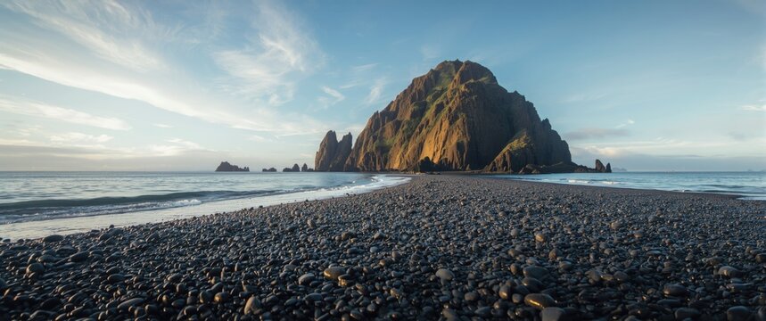 Dark stone beach on Iturup Island in the Kuril Islands