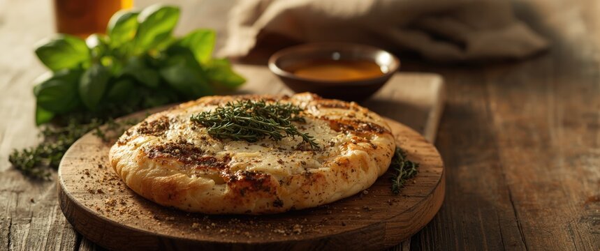 Thyme-based Manakish with basil topping