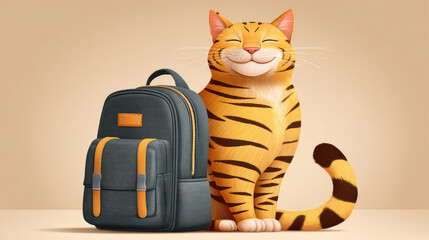 Cartoon Tiger with Backpack A Cheerful Travel Companion Illustration.