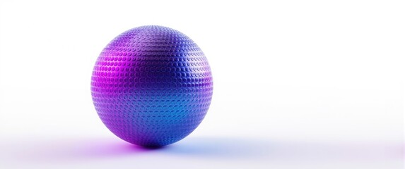Abstract 3d art rendered with a surreal 3d sphere displaying small circles fractal pattern, neon purple and blue gradient, matte aluminium finish, isolated on white