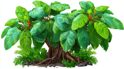 Cartoon tree with lush green leaves and sturdy trunk.
