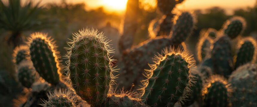 Detailed view of Opuntia auberi from Cactaceae family, Thailand flower, sun, green, sunset, red, plant, cactus, thorn, nature, beautiful