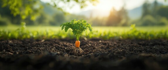 Fototapeta premium Isolated carrot plant in ground, carrot within soil