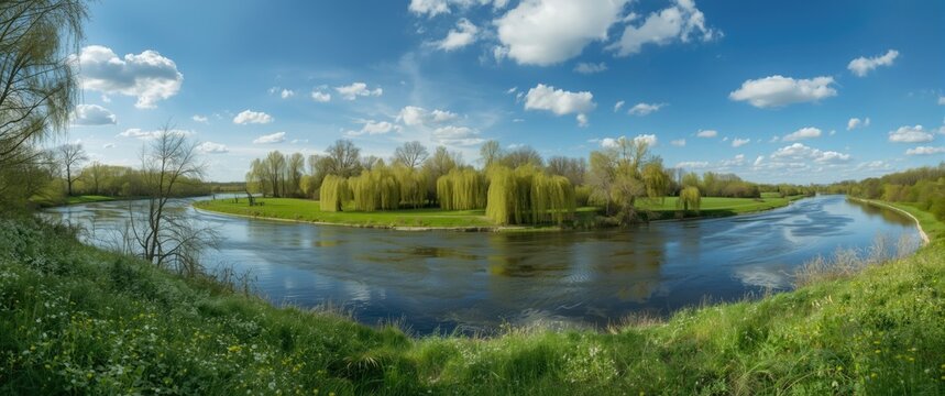 Beautiful spring landscape on the Zbruch River at the Ternopil and Khmelnytsky regions border
