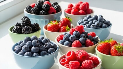 Assortment of Fresh Berries in Bowls