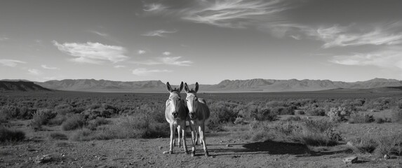 Black And White Depiction Donkeys