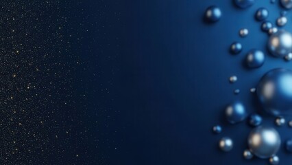 Dark Blue Abstract with Sparkling Spheres and Bokeh