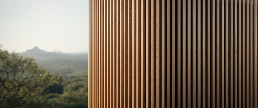 Wood slats as eco-friendly facade cladding in sustainable architecture
