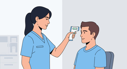 Nurse measuring patient&rsquo;s temperature with thermometer for healthcare education and patient care resources