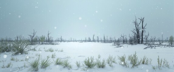 Snow-covered burnt forest landscape emphasizing climate change awareness and nature conservation