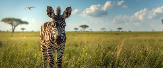 Fototapeta premium Unique sighting of a dark and spotted baby Zebra in Masai Mara national reserve, dubbed Tira after the first person to spot it